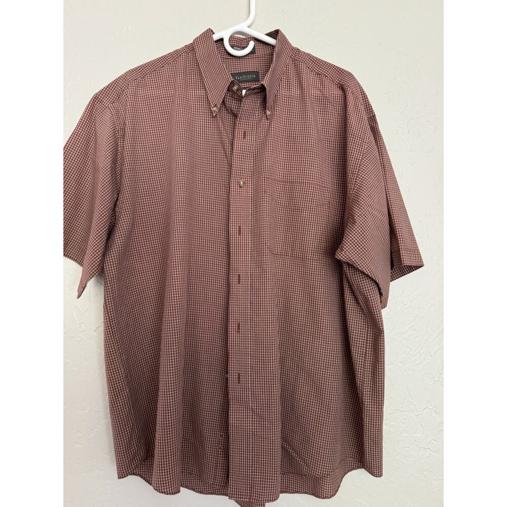 van heusen dress shirt short sleeve plaid XL 17-17 1/2